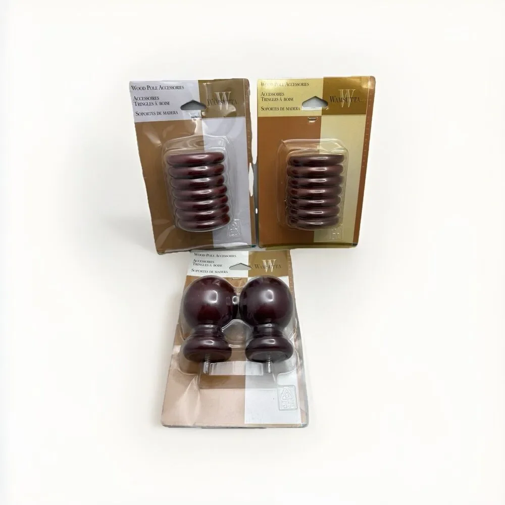 Wamsutta Round Wood Pole Accessories Ends Rings Cherry 13-5525-77 13-5405-77